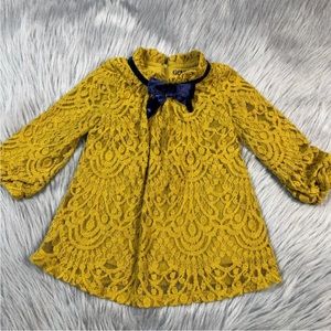 Genuine Oshkosh Bgosh Baby Girls 12m Yellow Lace Blue Velvet Bow Dress